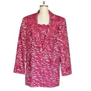 Blessings From Heaven Blazer Womens Size 16 Pink Floral Jacquard Beaded